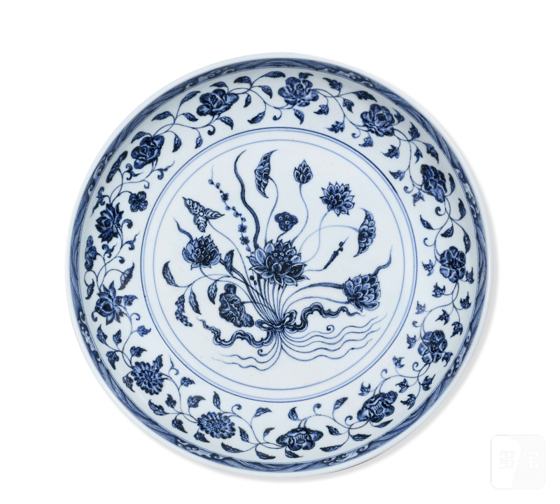 明永乐 青花一把莲盘 - 图2